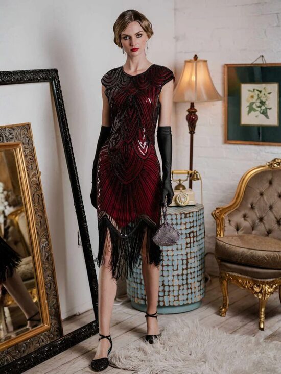 Punane Great Gatsby 1920ndate stiilis flapper-kleit / narmaskleit / litterkleit